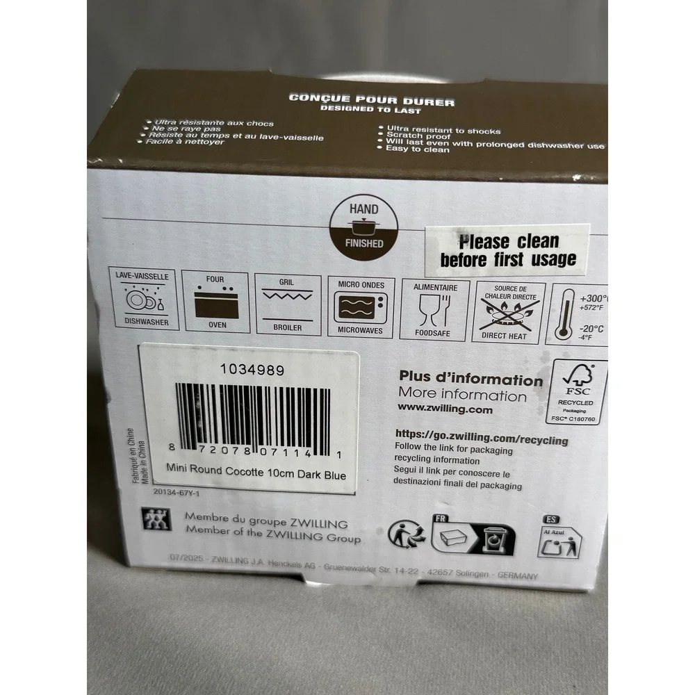 Staub Ceramic Mini Round Cocotte 10cm 0.25 Qt Dark Blue 1034989 Stoneware Dish - Picture 3 of 3
